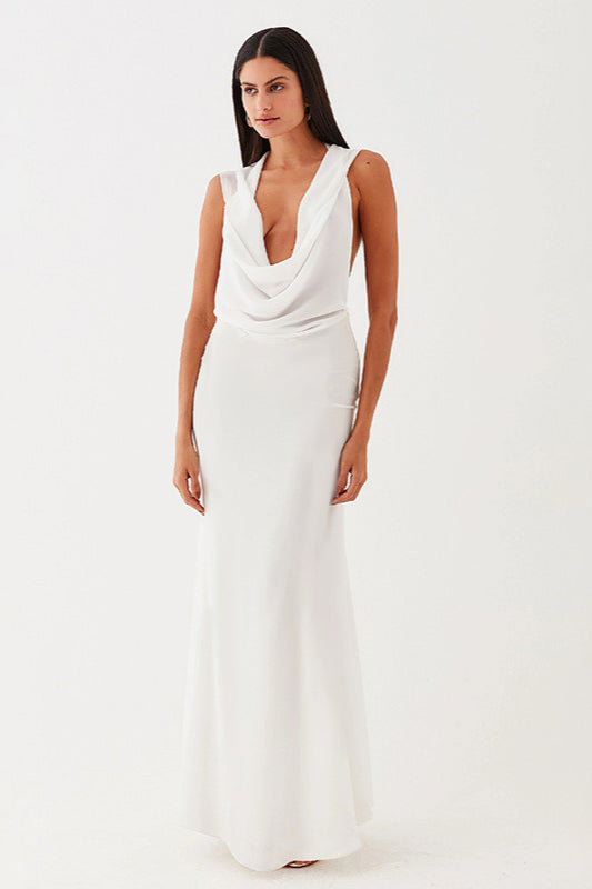 Hooded Deep Cowl Neck Sleeveless Backless Maxi Dress 5