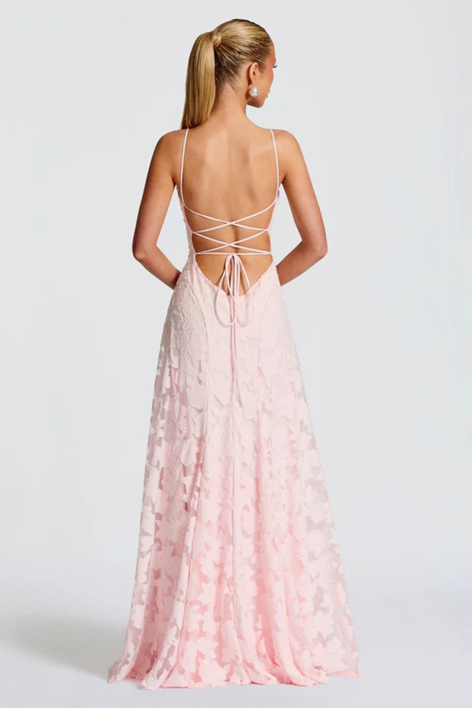 3D Floral Lace Applique Square Neck Spaghetti Strap A-Line Maxi Gown 7
