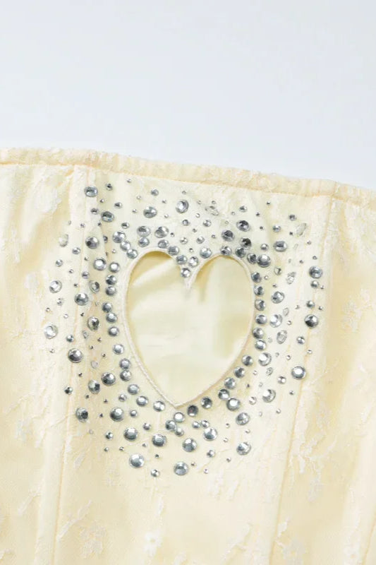 Lace Heart Cutout Rhinestone Trim Strapless Corset Mini Dress 5