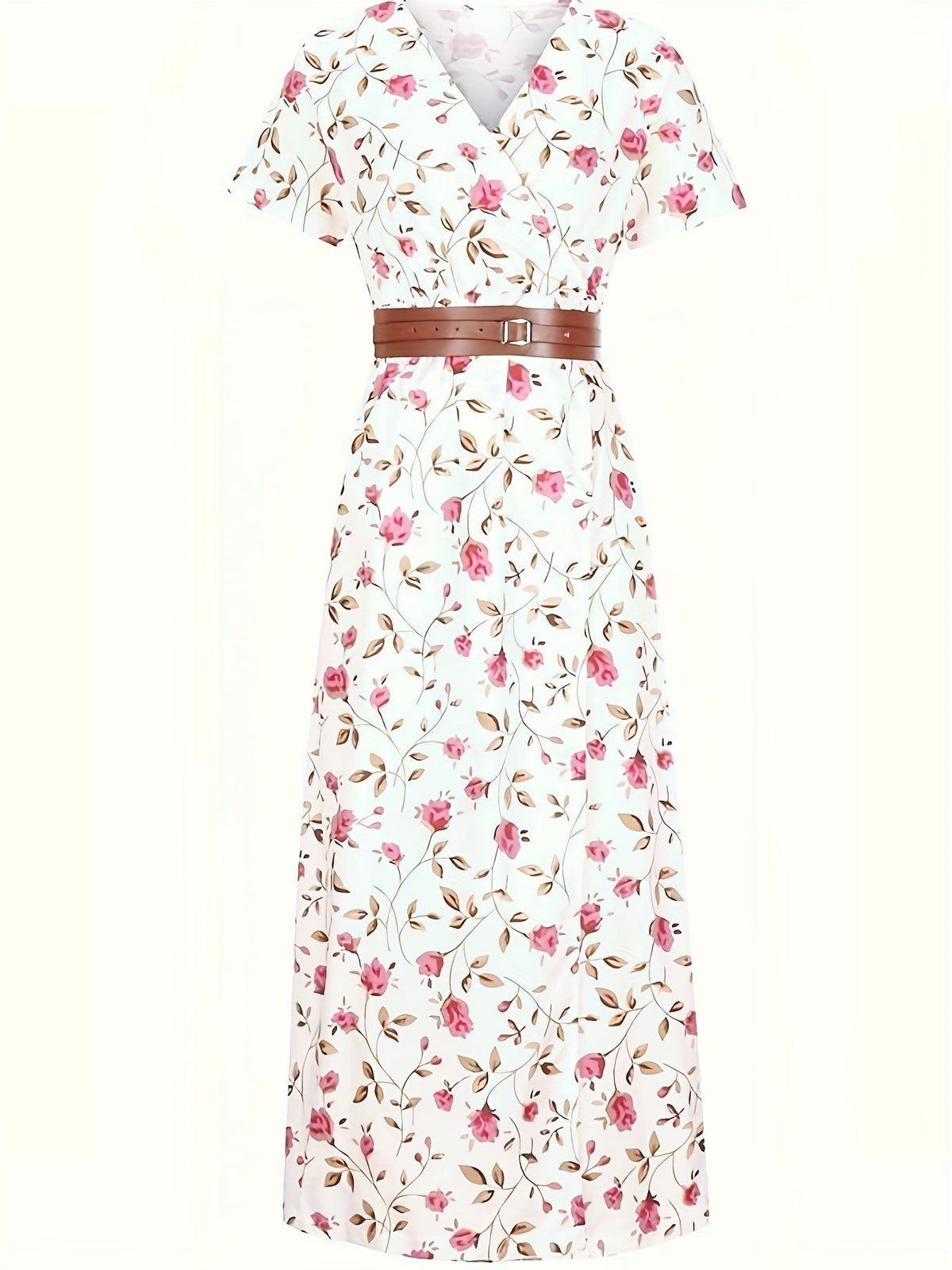 Paisley Print V-Neck Short Sleeve Belted Side Slit Maxi Dress 3