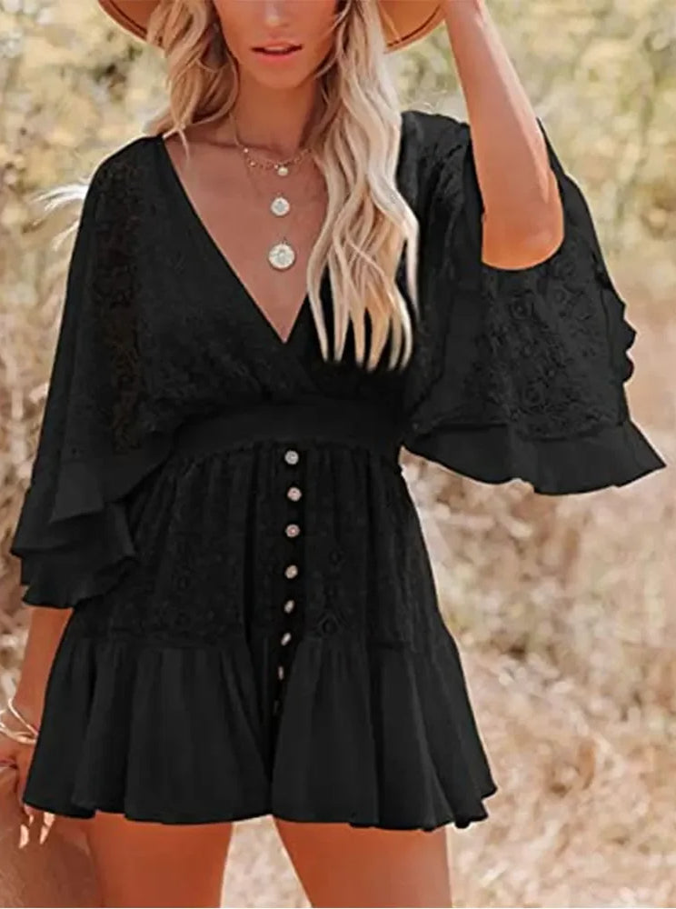 Lace V-Neck Ruffle Mini Dress 30