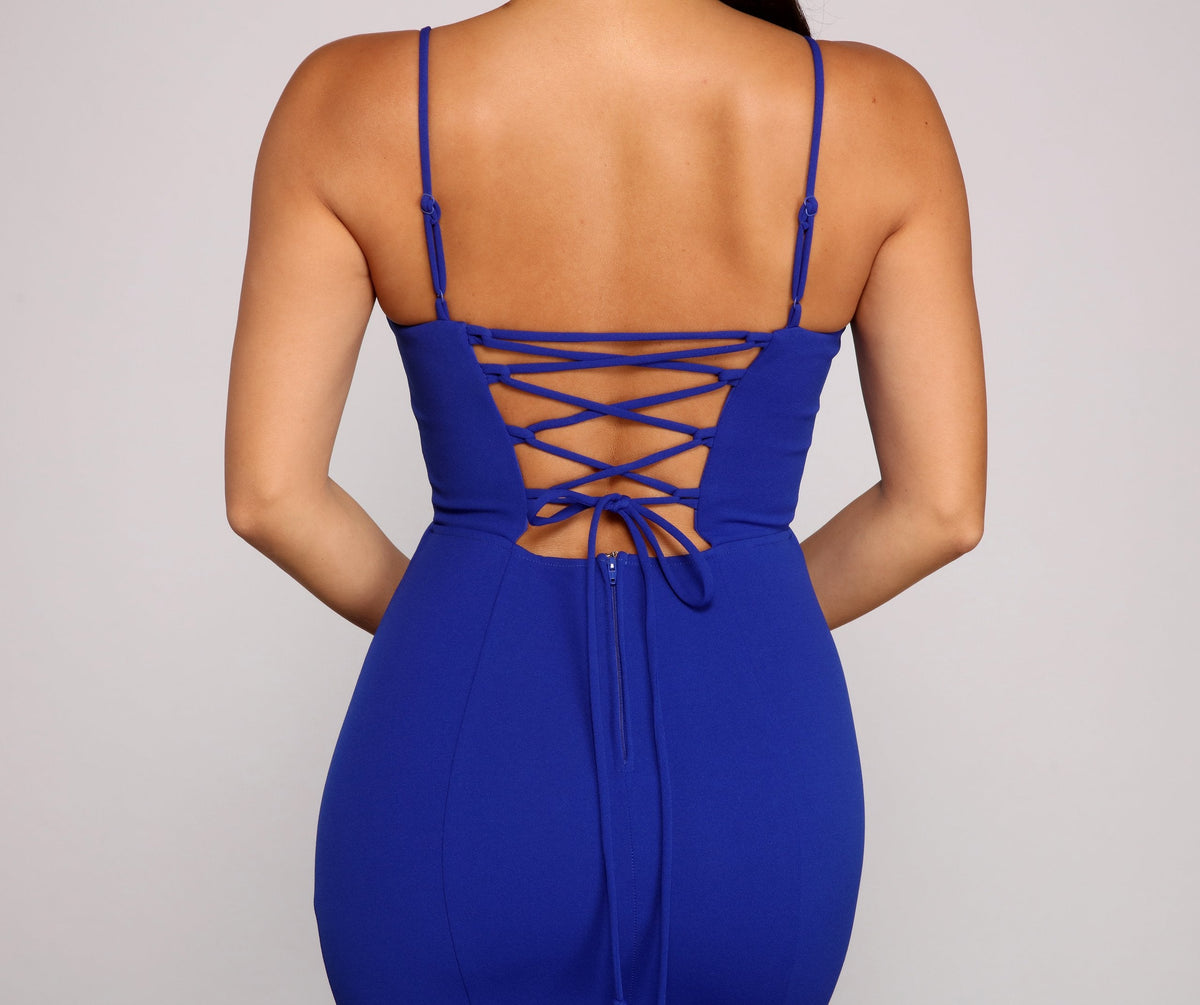 Lace Up Back Mermaid Spaghetti Strap Floor Length Gown 4