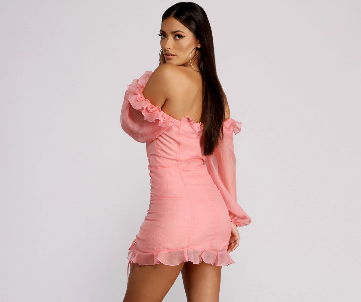 Sweetheart Lace Up Corset Bodice Organza Bishop Sleeve Ruched Mini Dress 2