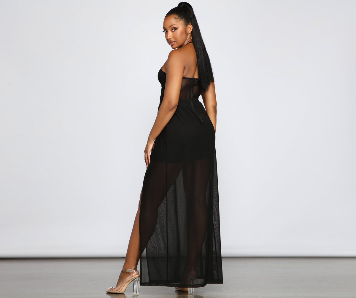 Chiffon Halter Plunging V-Neck High Slit Maxi Gown 2