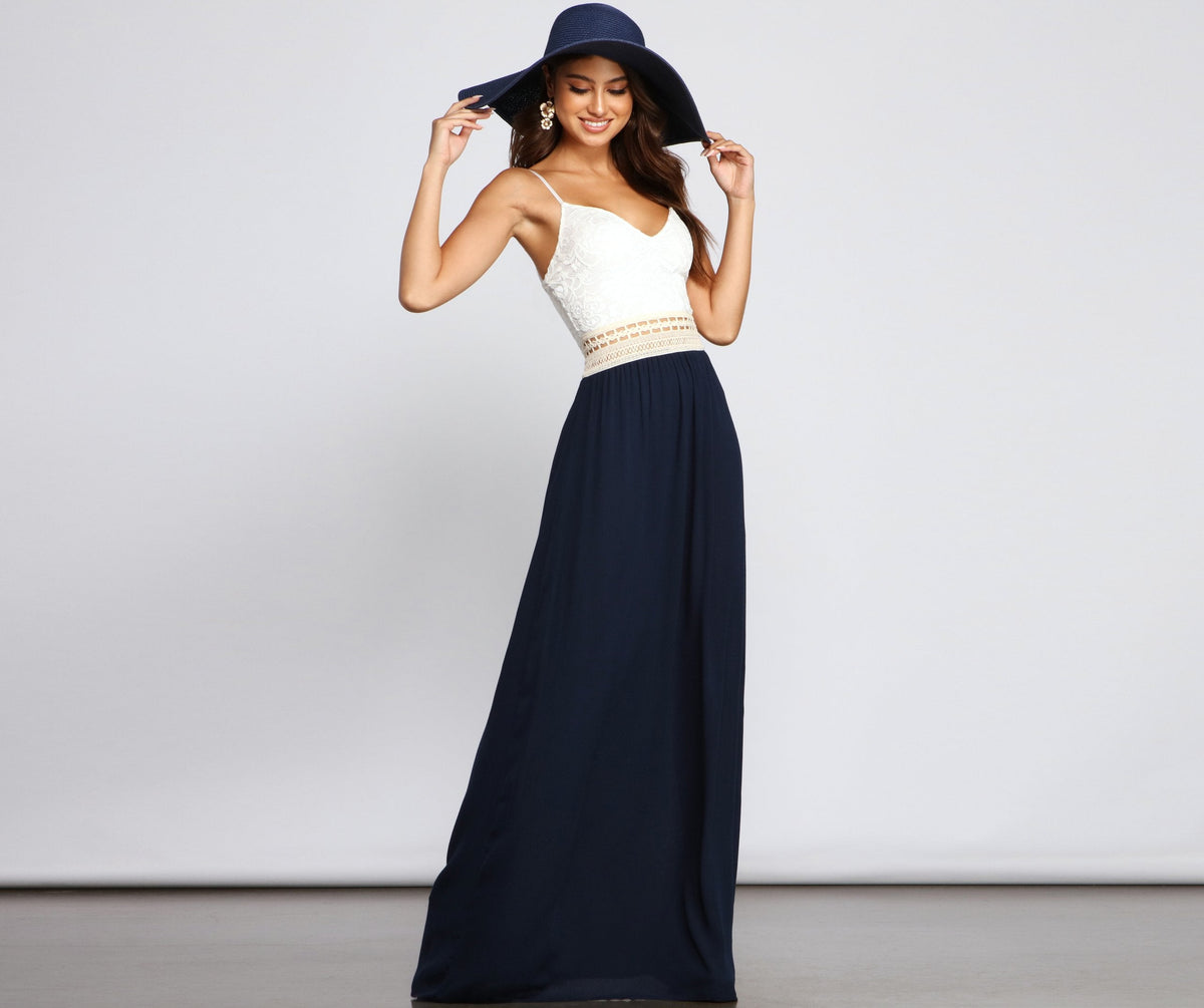 Crochet Lace Deep V-Neck Waist Ladder-Trim Paneled Maxi Dress 8