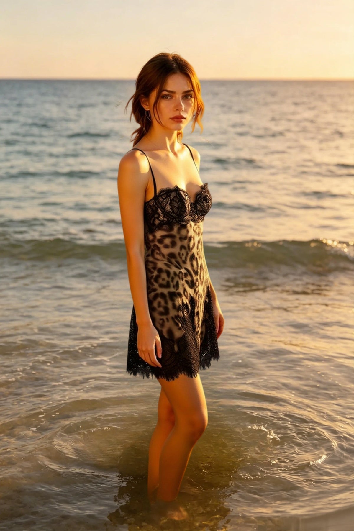Sweetheart Lace Trim Print Mini Chemise Dress 3