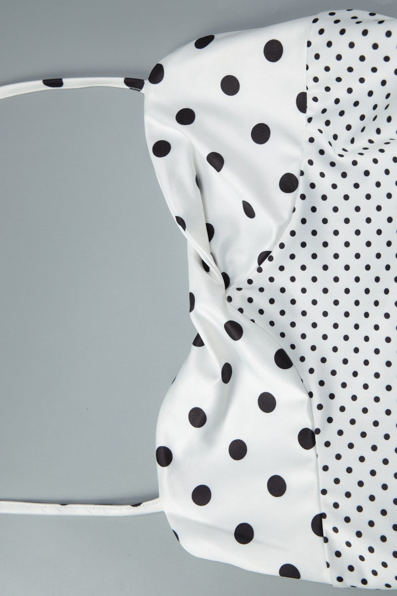 Sweetheart Halter Knot Bodice Mixed Scale Polka Dot Maxi Dress 13