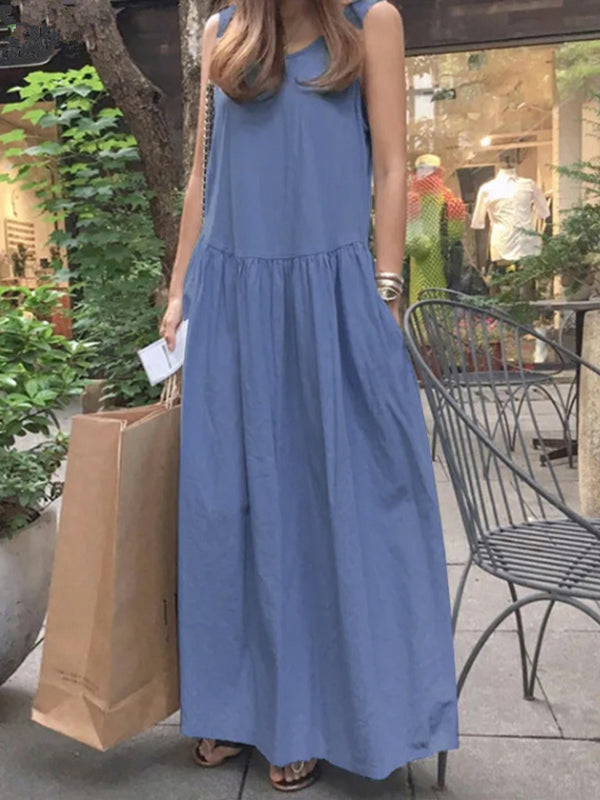 Scoop Neck Drop Waist Pocket Maxi Tank Dress 4