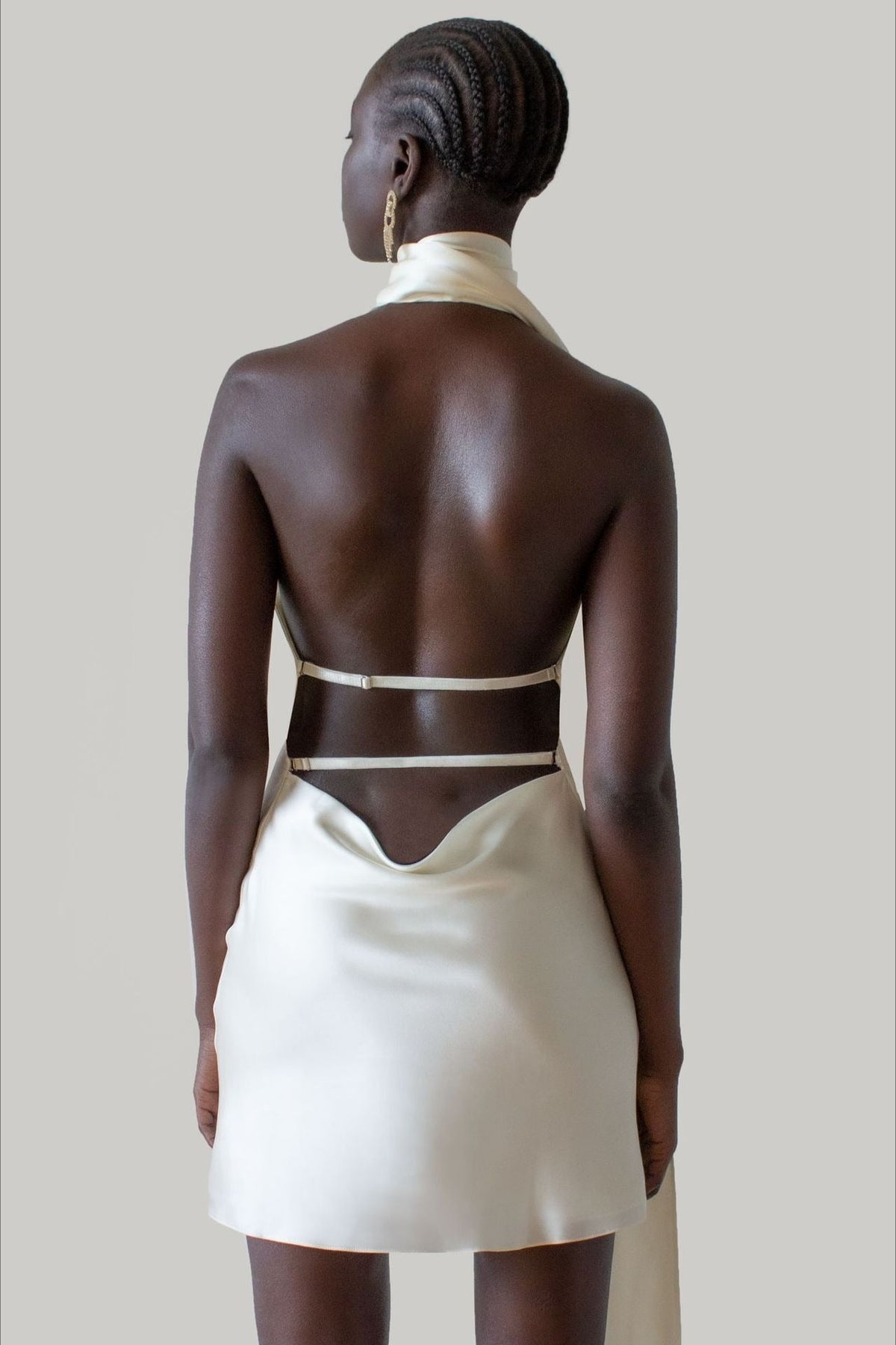 Halter Neck Sash Scarf Draped Satin Backless Mini Dress 2