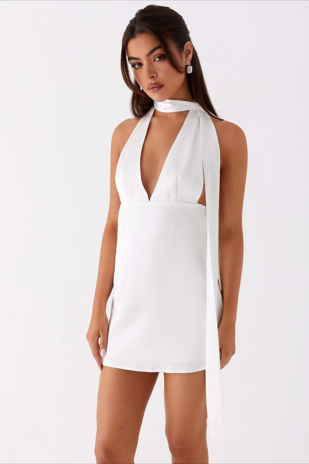 Satin Halter Scarf Tie Deep V-Neck Open Side Backless Mini Dress 14