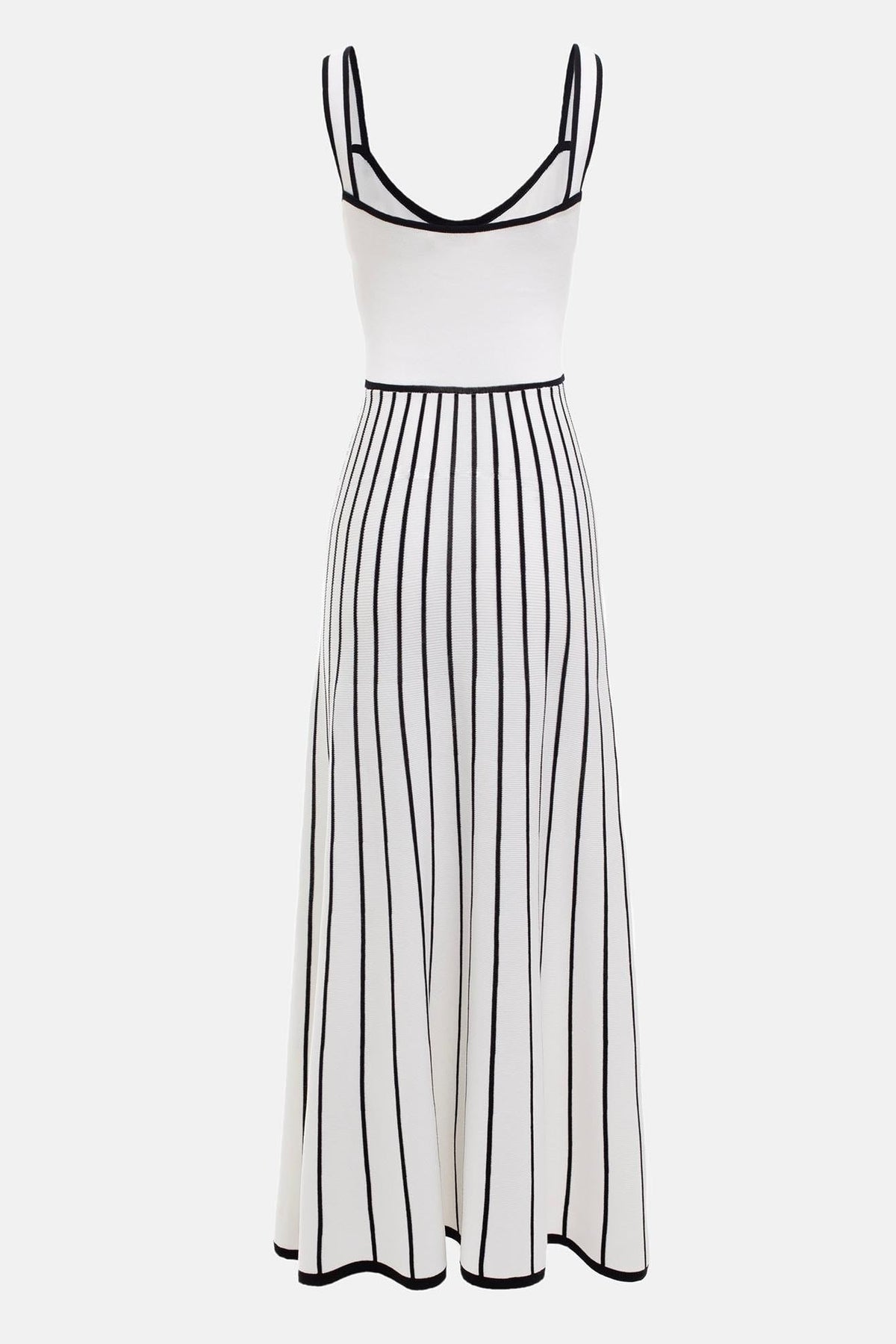 Square Neck Sleeveless Rib Knit Contrast Piping Tiered Midi Dress 11