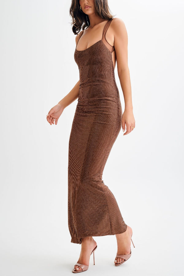Sequin Mesh Wide Strap Scoop Neck Mermaid Hem Maxi Gown 7