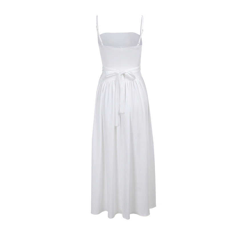 Square Neck Corset Basque Waist Pleated Midi Dress 10