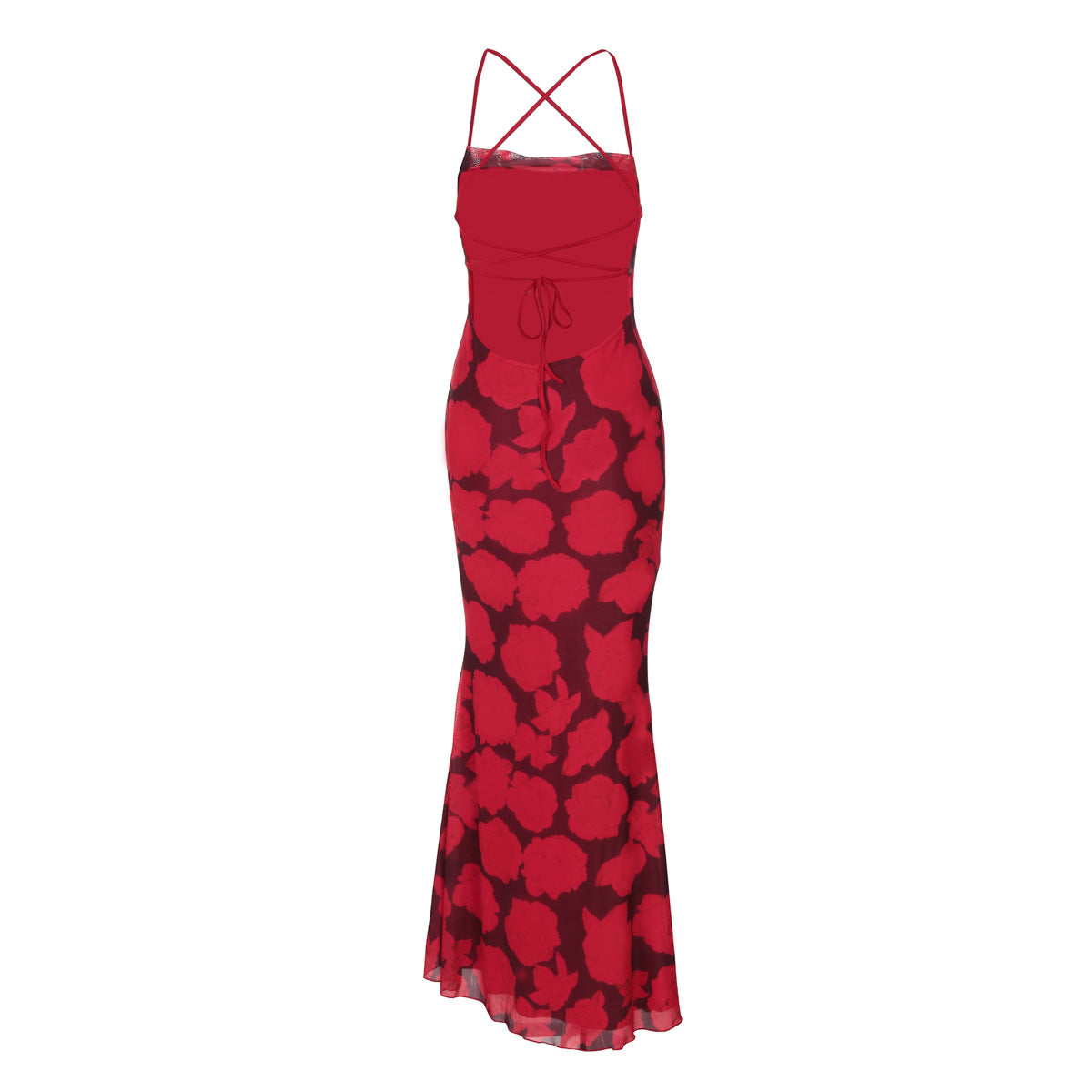 Square Neck Spaghetti Strap Floral Mesh Midi Dress 10