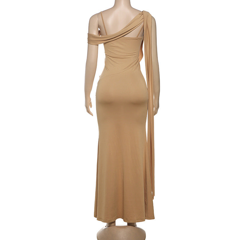 Asymmetrical Corset Sweetheart Drape Sash Column Maxi Gown 10