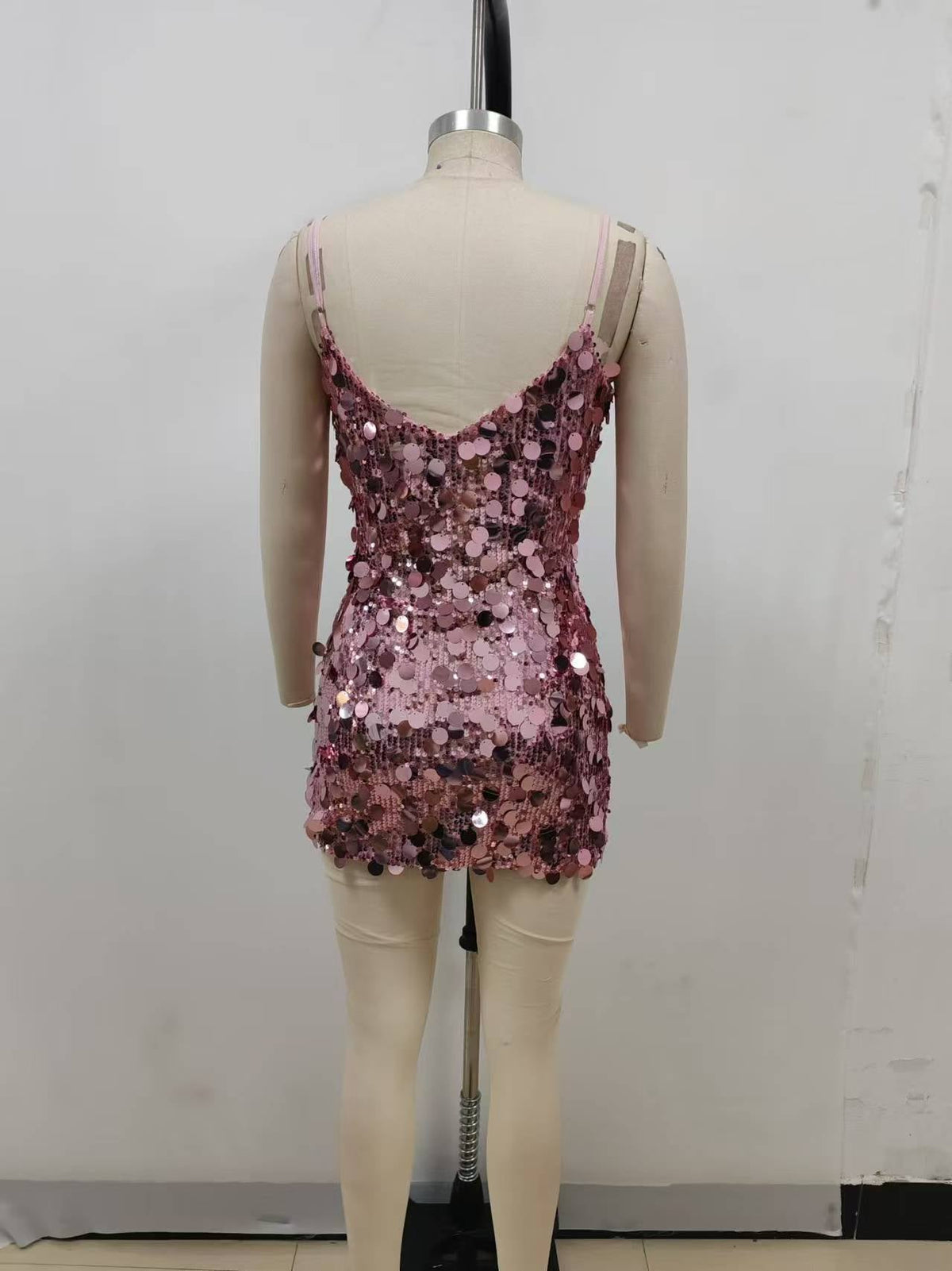 Scoop Neck Spaghetti Strap Paillette Scale Embellished Bodycon Mini Dress 10