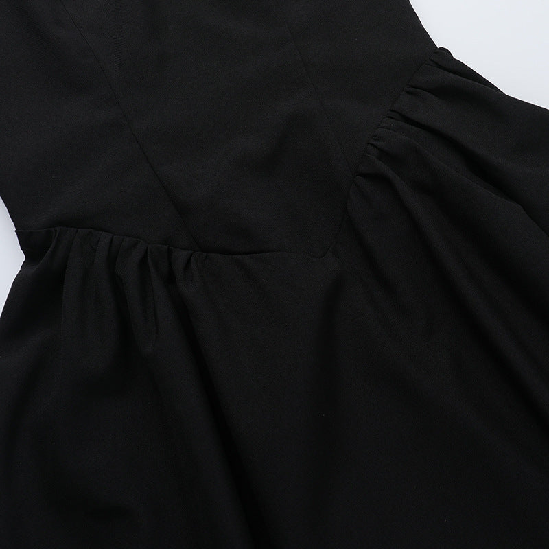 Spaghetti Strap V Neck Dropped Waist Gathered Front Slit Maxi Dress 10