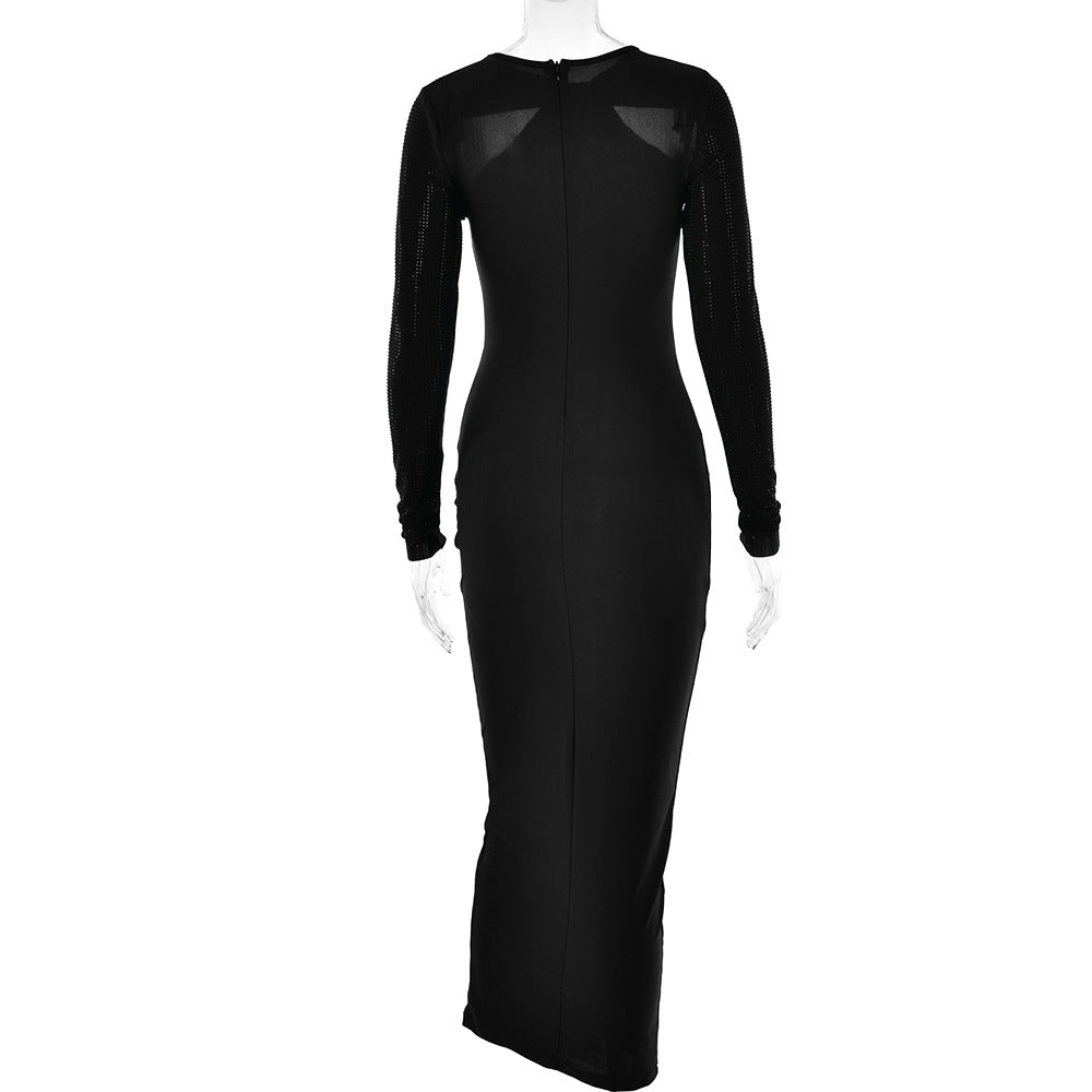 Halter Neck Shoulder Cutout Beaded Sleeve Maxi Gown 9