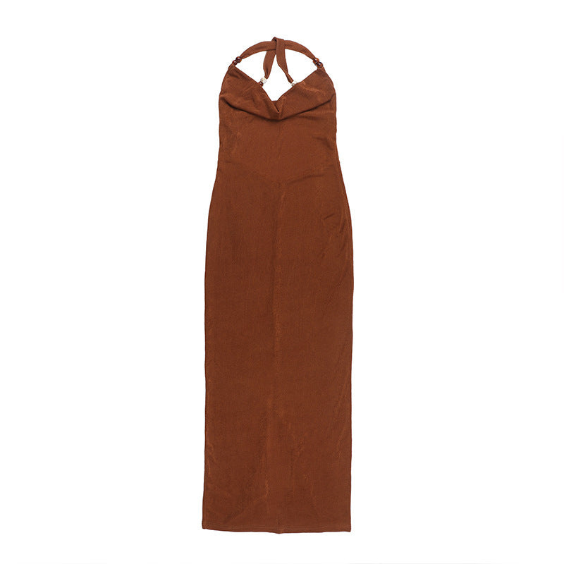 Halter Cowl Neck Backless Bodycon Column Maxi Dress 10