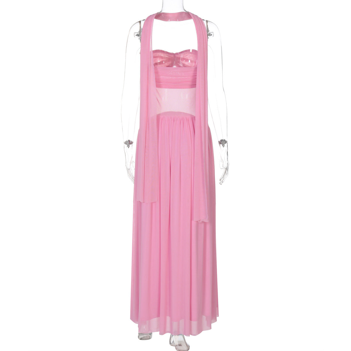 Halter Deep V Ruched Column Maxi Dress 10