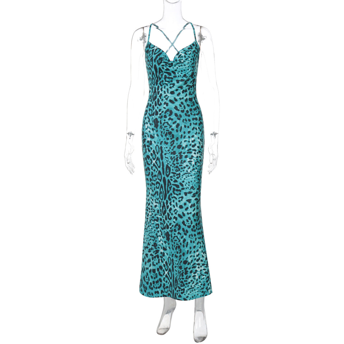 Spaghetti Strap Print Cowl Neck Maxi Slip Dress 10