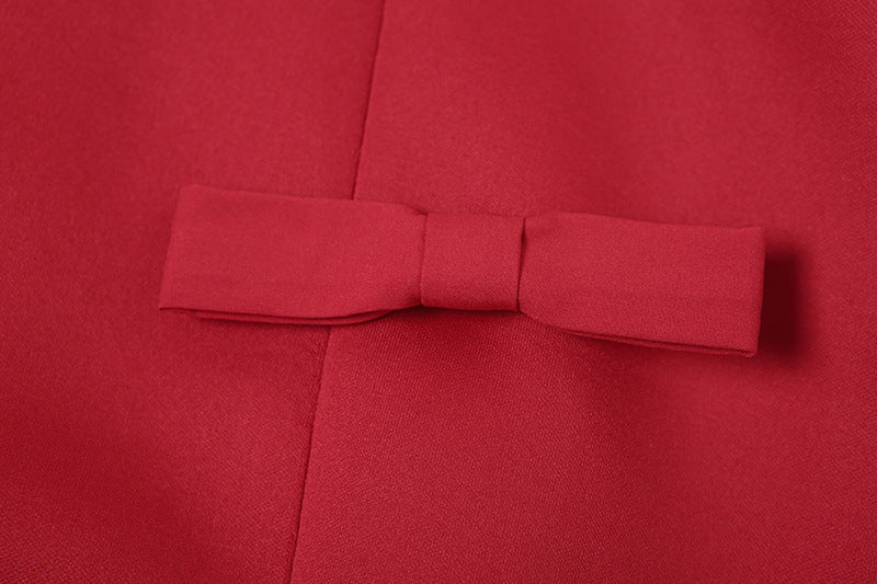 Long Sleeve Bow Pocket Structured A-Line Mini Dress 10