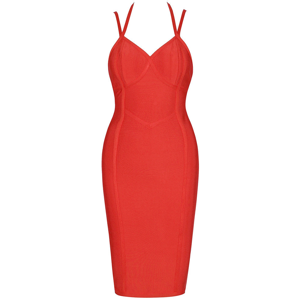 Bandage Deep V-Neck Halter Strap Panel Seam Bodycon Midi Cocktail Mini Dress 5