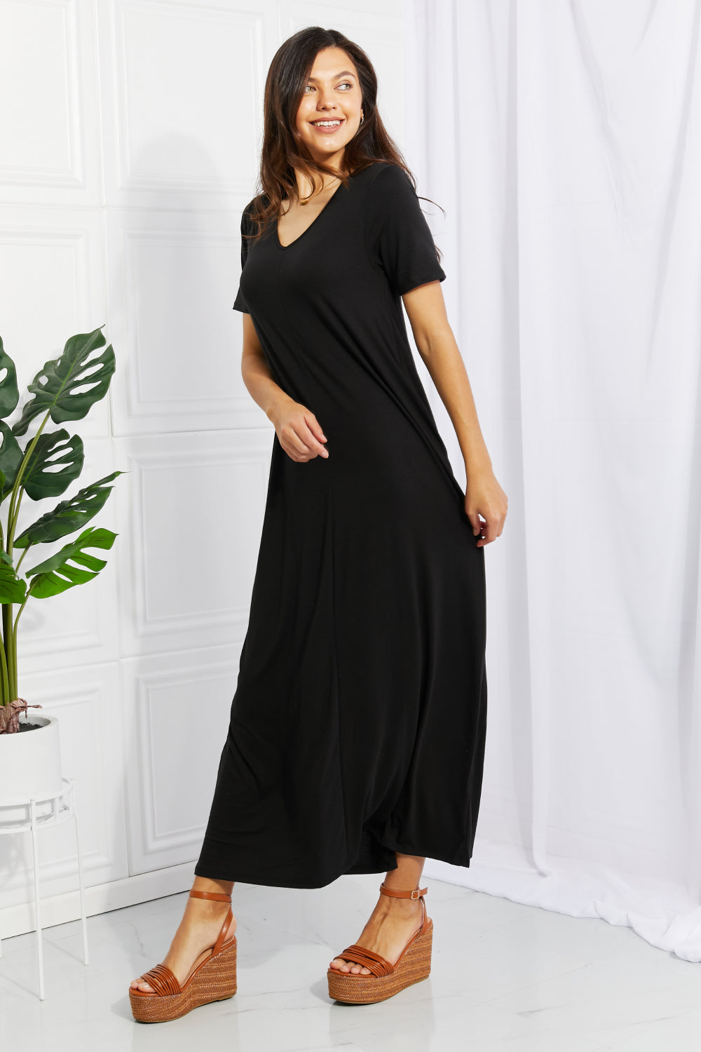 V Neck Short Sleeve Side Pocket Maxi Dress 7