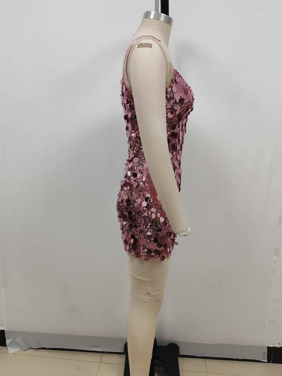 Scoop Neck Spaghetti Strap Paillette Scale Embellished Bodycon Mini Dress 11