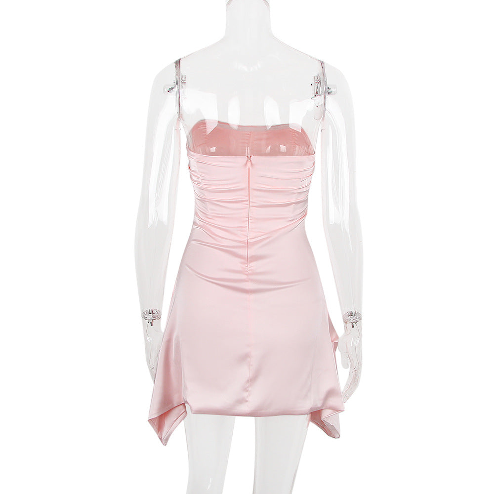 Strapless Ruched Satin Mini Dress With Side Drape Panels 11