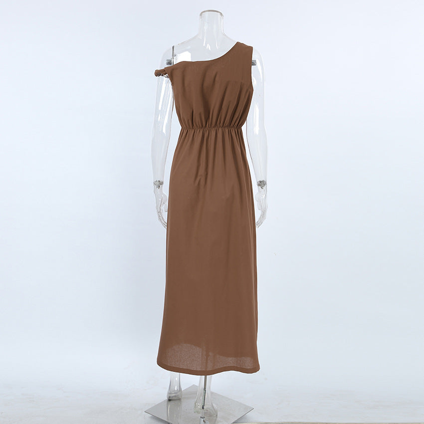 Halter Deep V Ruched Bodice Center Panel Drape Maxi Gown 11