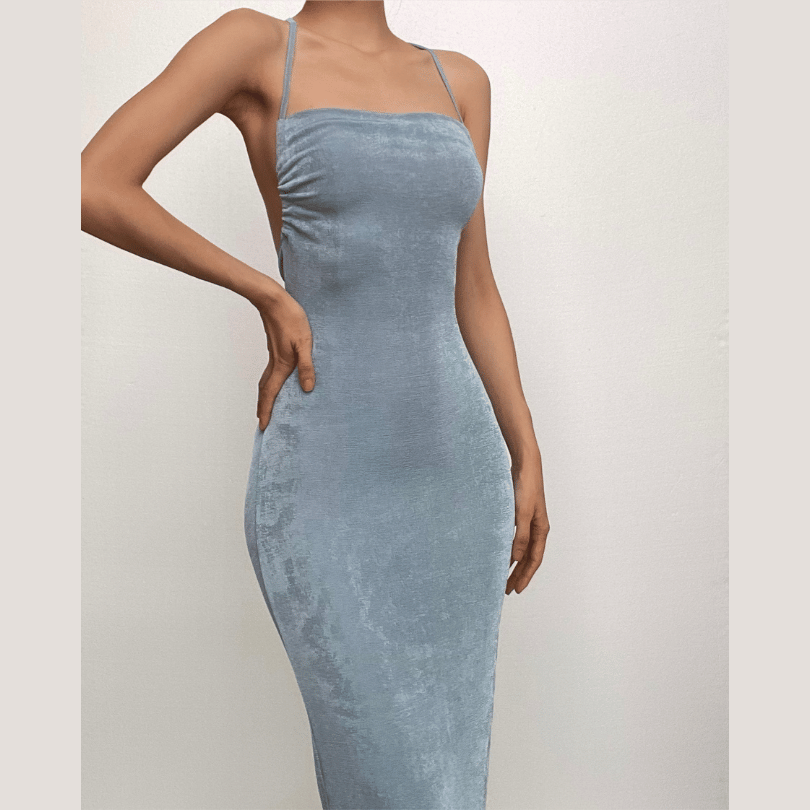 Halter Criss Cross Tie Back Cowl Back Maxi Dress 2