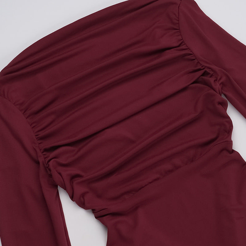 Long Sleeve Backless Ruched Column Maxi Gown 11