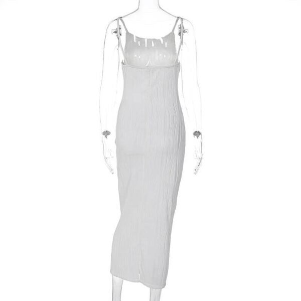 High Neck Sleeveless Plisse Crinkle Bodycon Maxi Dress 4