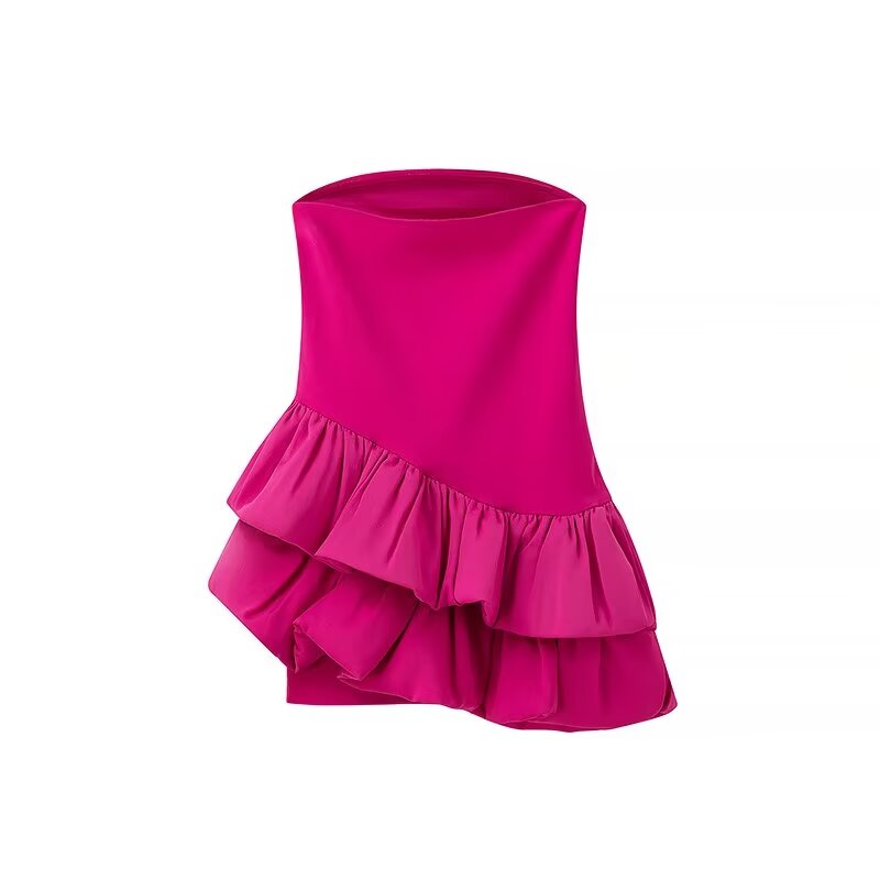 Strapless Asymmetric Tiered Bubble Ruffle Hem Mini Dress 6