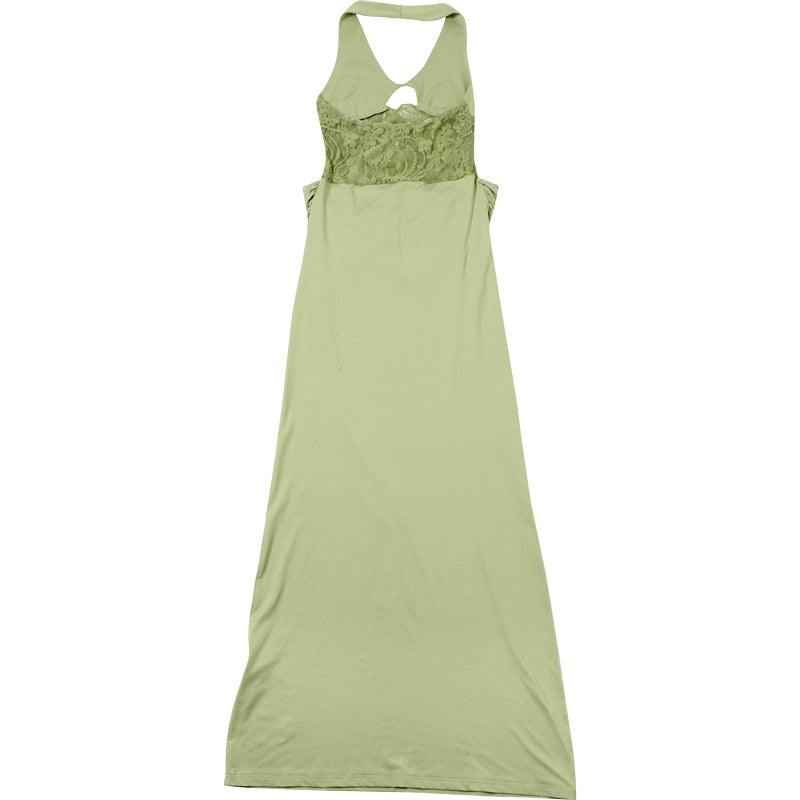 Halter V Neck Lace Panel Draped Cowl Maxi Dress 12