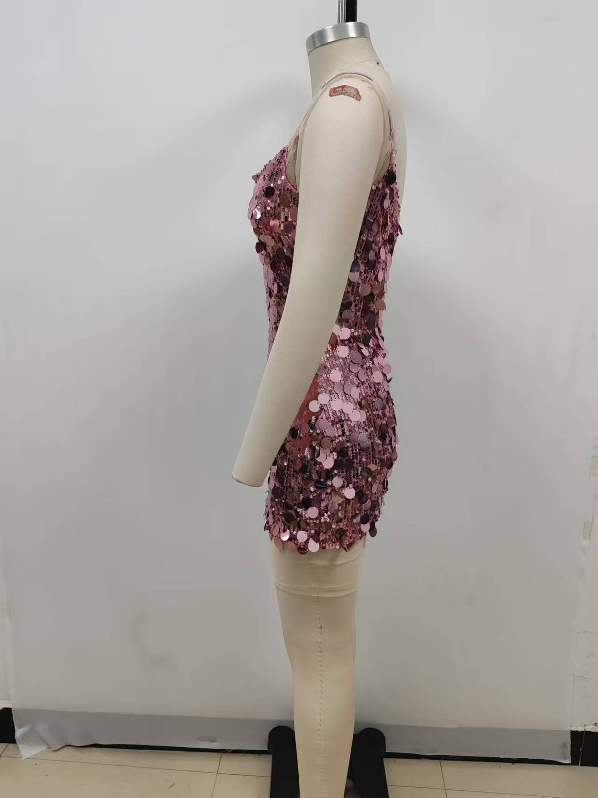 Scoop Neck Spaghetti Strap Paillette Scale Embellished Bodycon Mini Dress 12