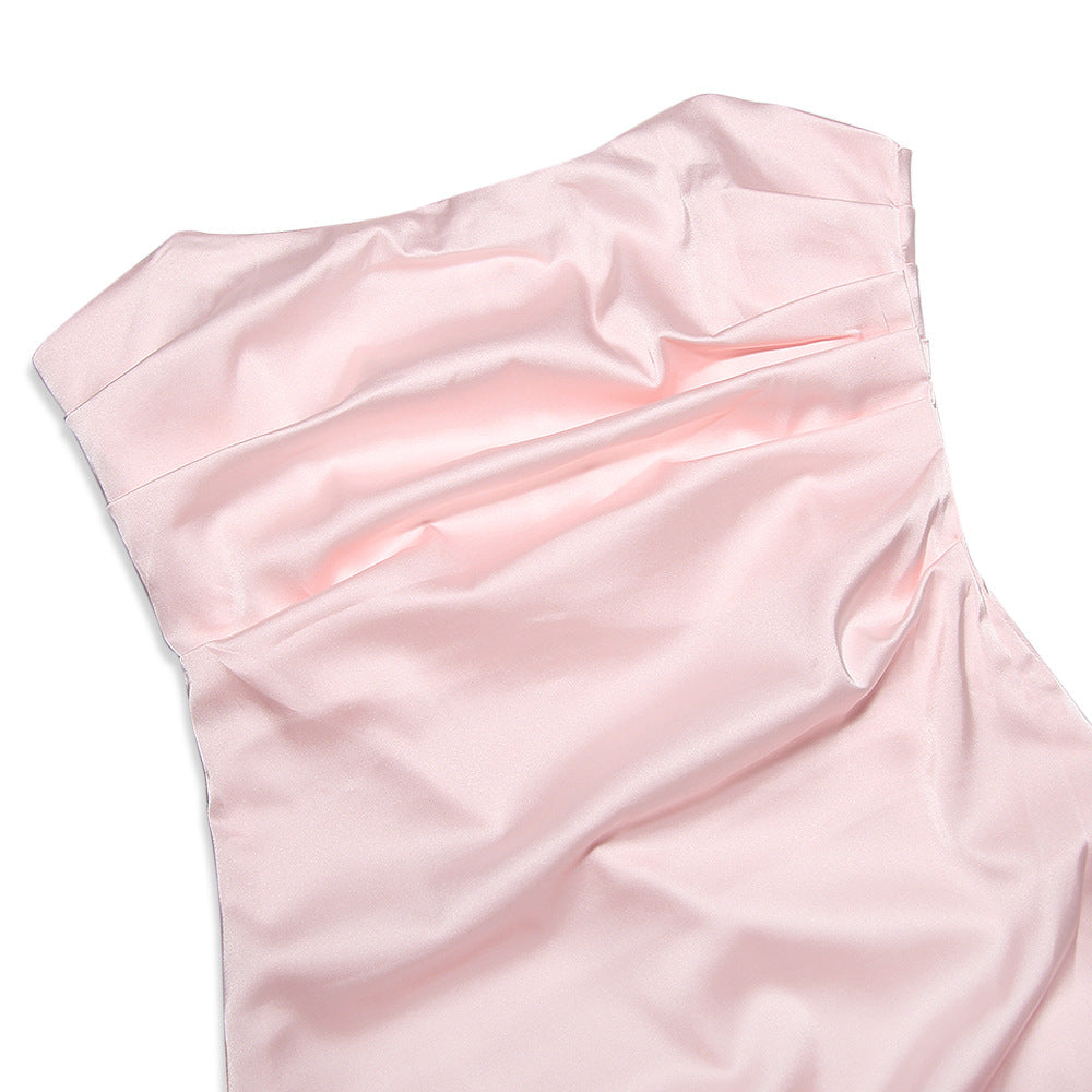 Strapless Ruched Satin Mini Dress With Side Drape Panels 12