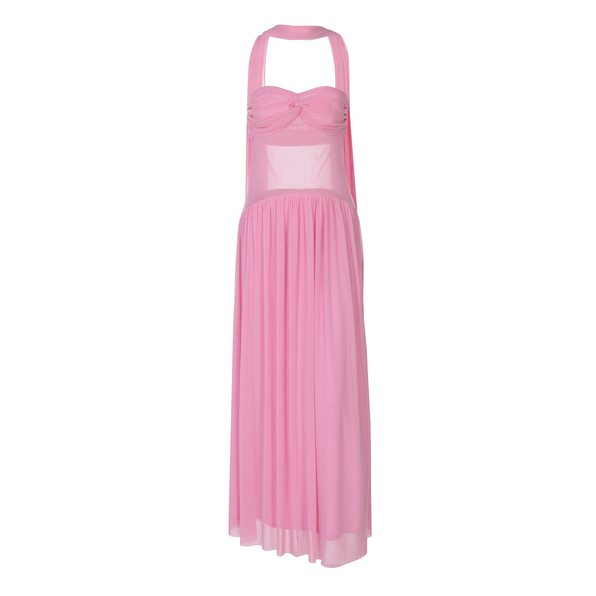 Halter Deep V Ruched Column Maxi Dress 12