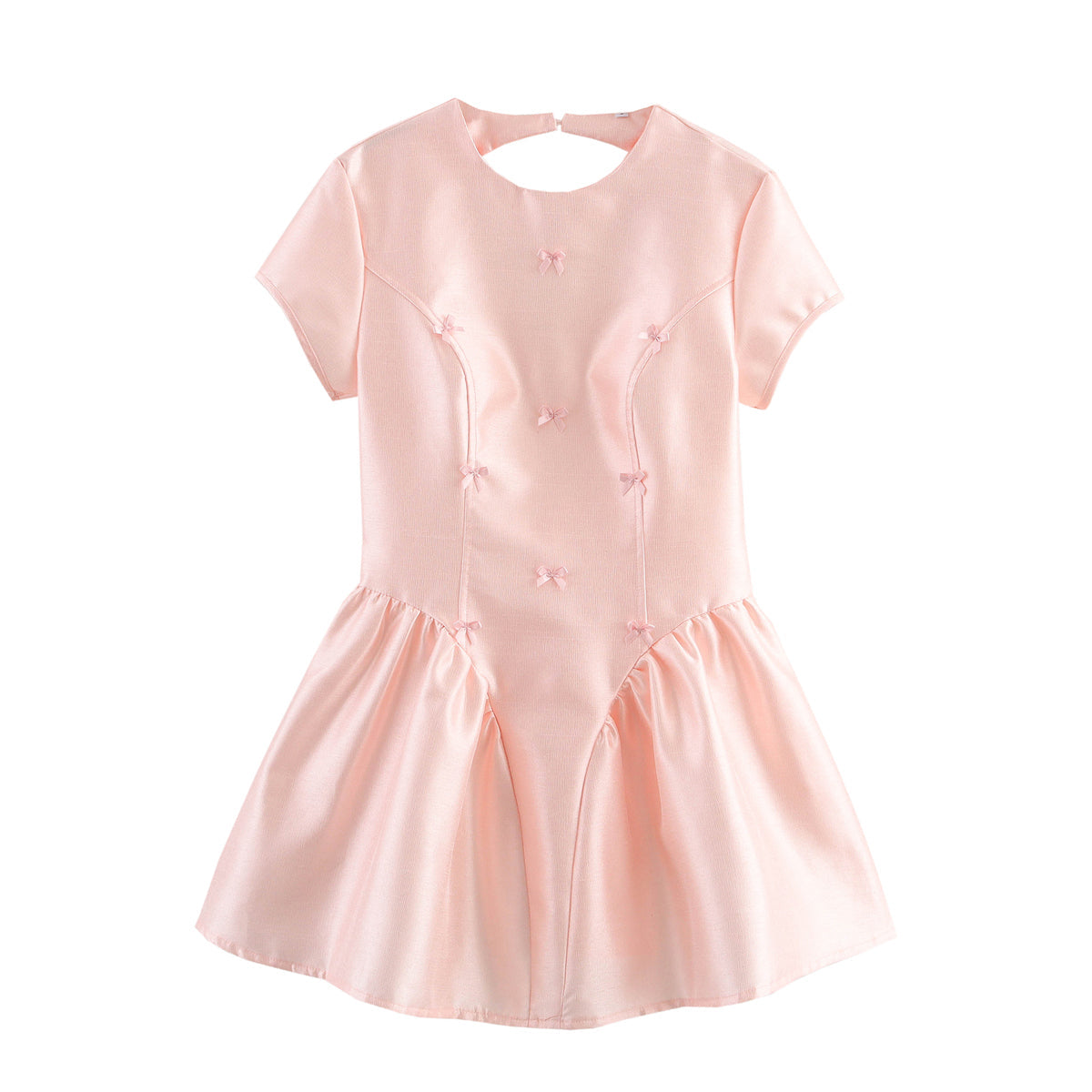 Bow Detail Short Sleeve Basque Waist Pleated Tulle Mini Dress 2