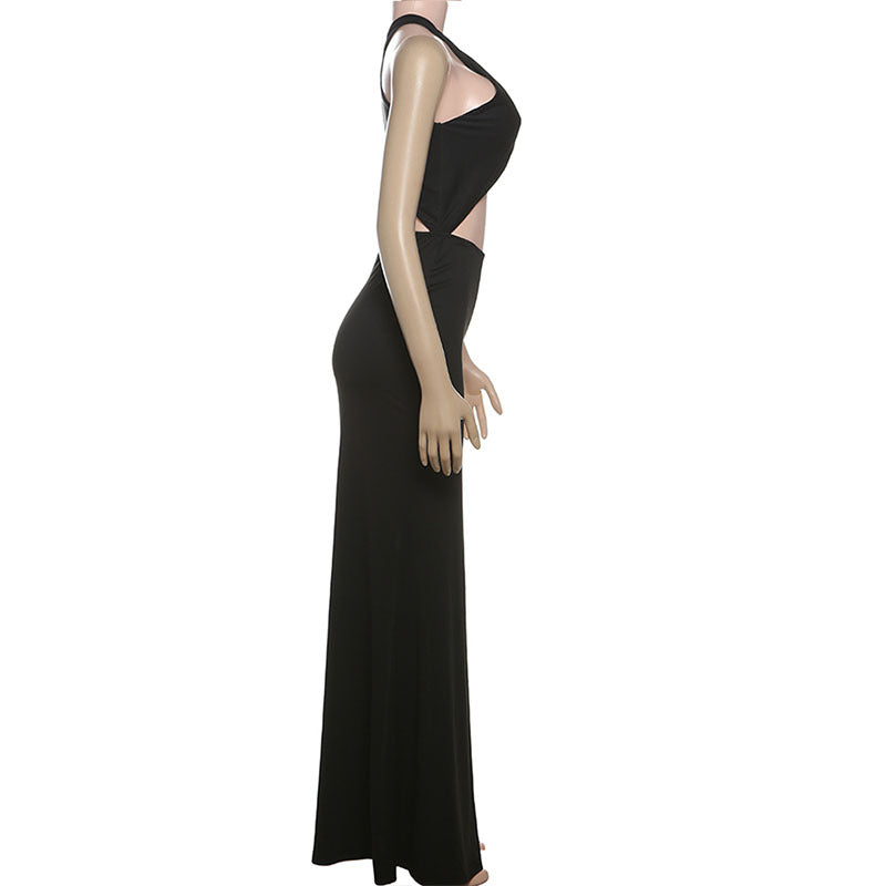Halter Neck Cutout Waist Ruched Satin Column Maxi Dress 13