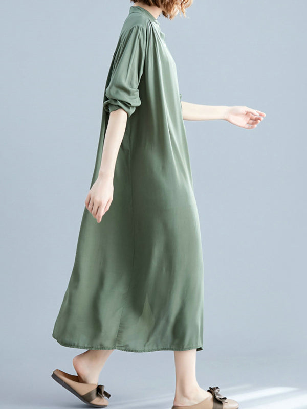 Collared Button Front Tropical Print Shirt Midi Dress 11