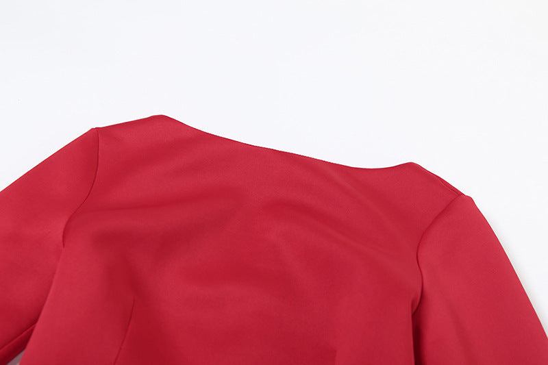 Long Sleeve Bow Pocket Structured A-Line Mini Dress 13