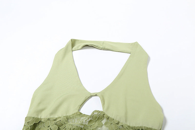 Halter V Neck Lace Panel Draped Cowl Maxi Dress 13