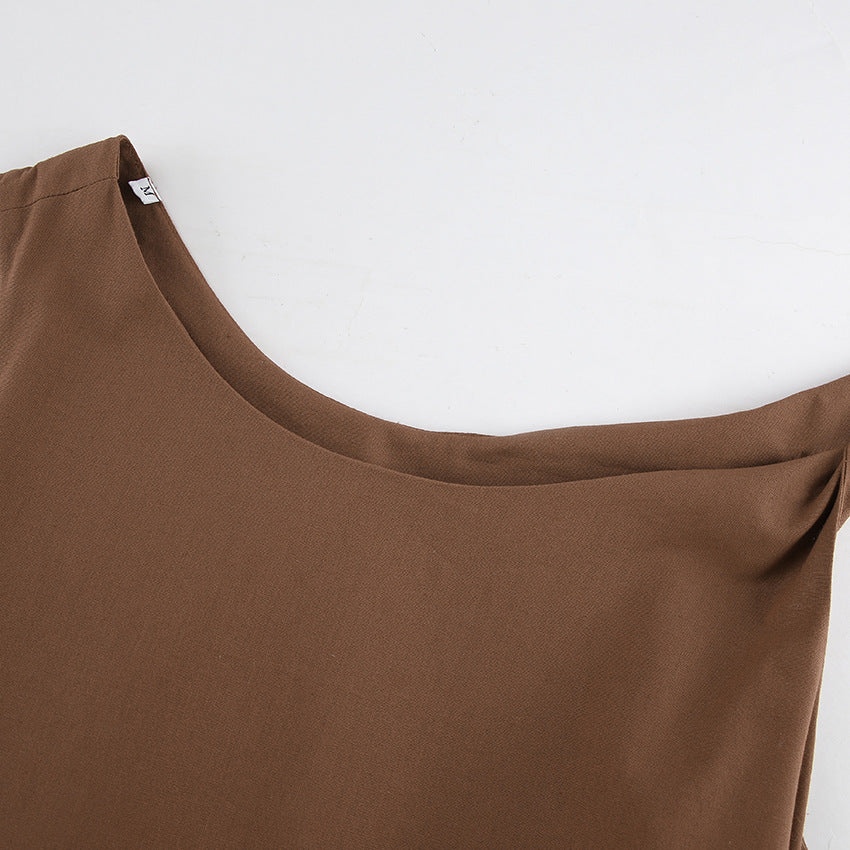 Halter Deep V Ruched Bodice Center Panel Drape Maxi Gown 14