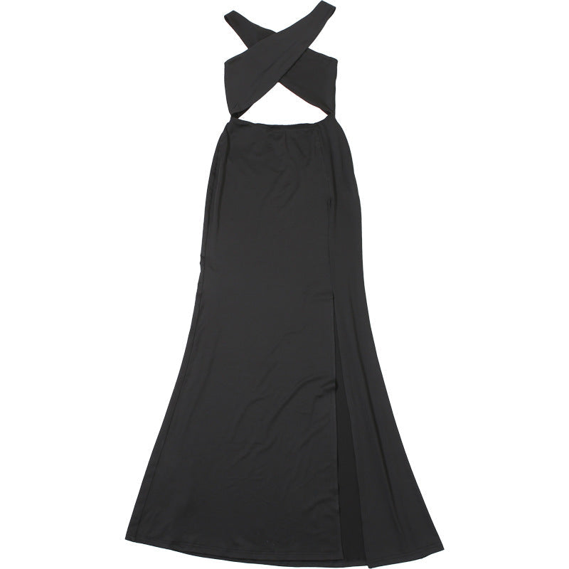 Halter Neck Cutout Waist Ruched Satin Column Maxi Dress 14