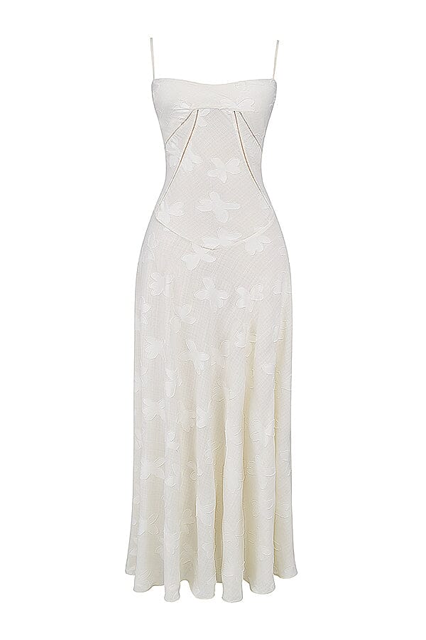 Floral Jacquard Spaghetti Strap Lace Up Corset Back Fit and Flare Maxi Dress 8