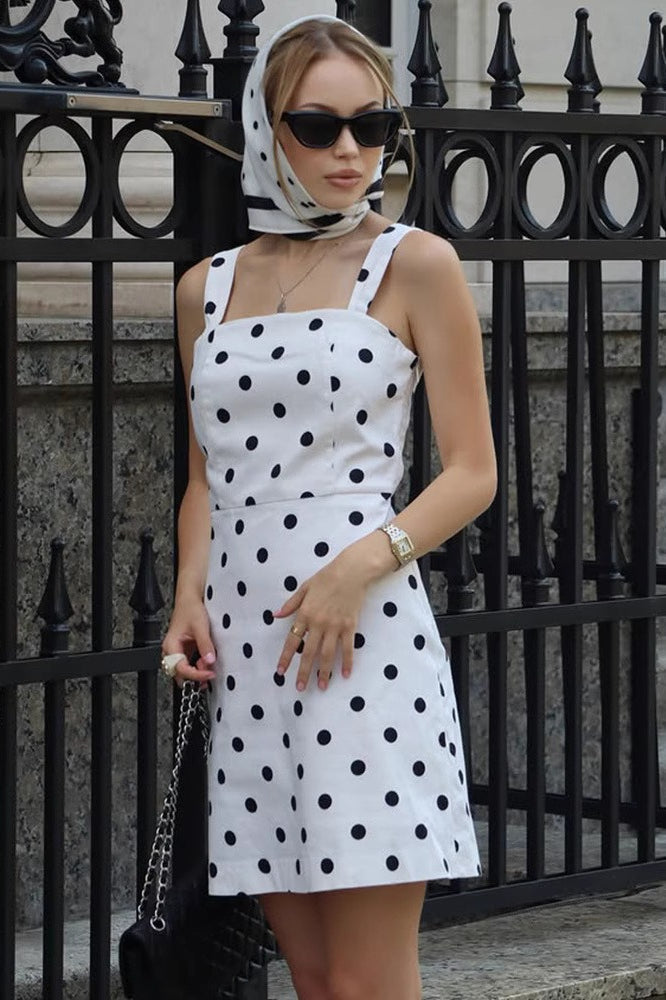 Square Neck Wide Strap Polka Dot Bodycon Mini Dress 3