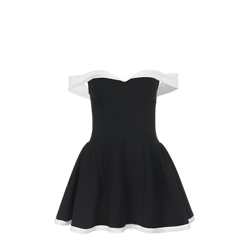 Off Shoulder Sweetheart Contrast Trim Flared Mini Dress 14