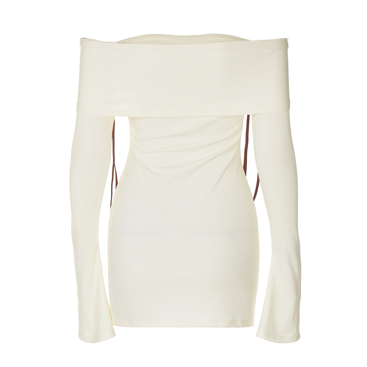 Off Shoulder Rib Knit Bell Sleeve Bow Shoulder Mini Dress 15